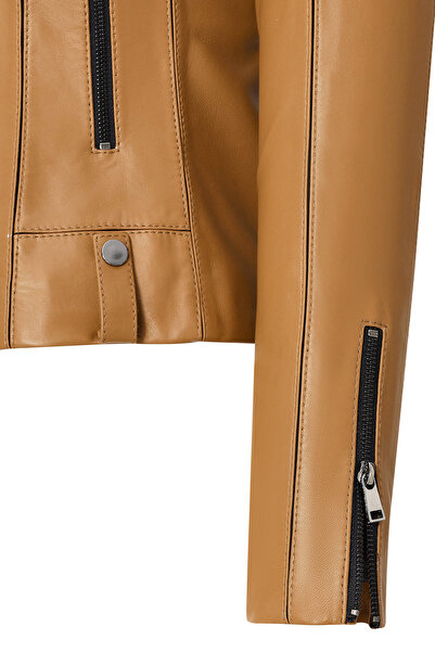 Derimod Bella Kadın Camel Biker Kısa Deri Ceket 25SGD5106U4