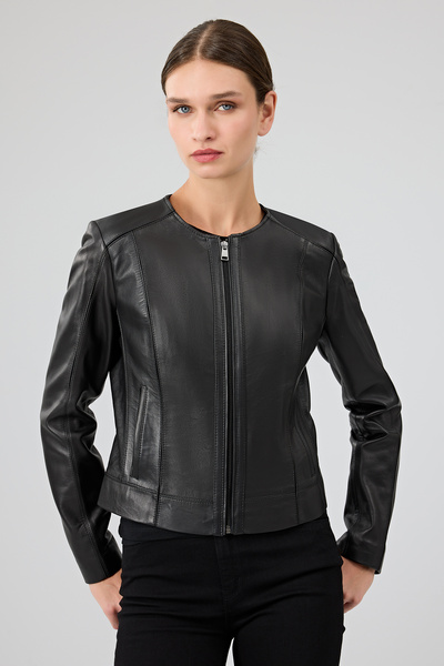 Derimod Flora Kadın Siyah Slim Kısa Deri Ceket 25SGD5300U4