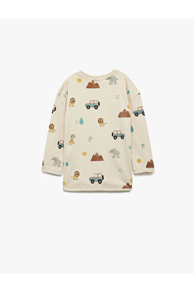 Koton Μπλουζάκι με μακρυμάνικο μπλουζάκι με στάμπα από βαμβακερό λαιμόκοψη