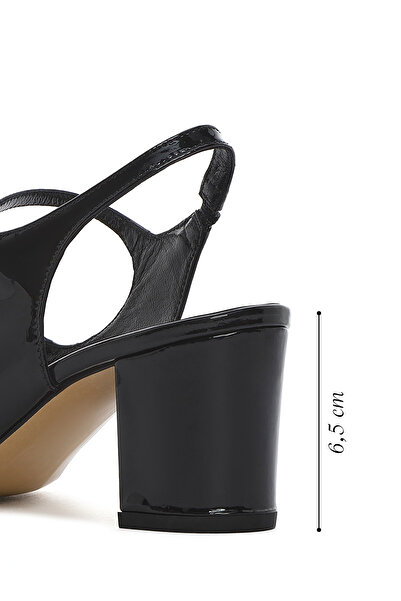 Derimod Kadın Siyah Çift Tokalı Arkası Açık Kalın Topuklu Rugan Deri Ayakkabı 24WFD230516