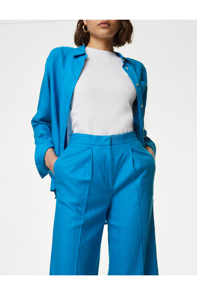 Marks & Spencer Wide Leg Crop Keten Pantolon