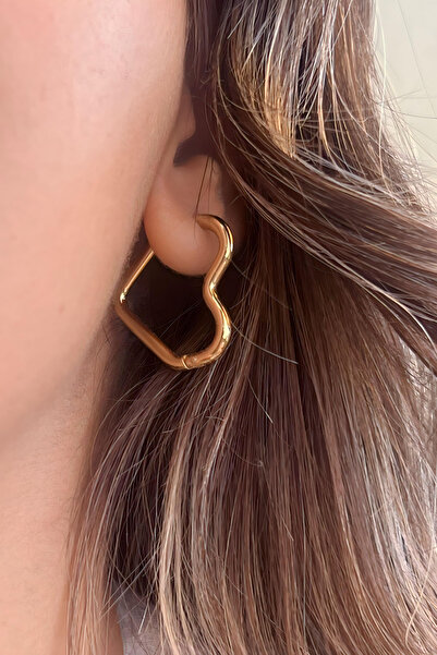 Leo'Stone Premium Seri Kalp Şeklinde Halka Tasarım Kararmaz Kadın Çelik Küpe