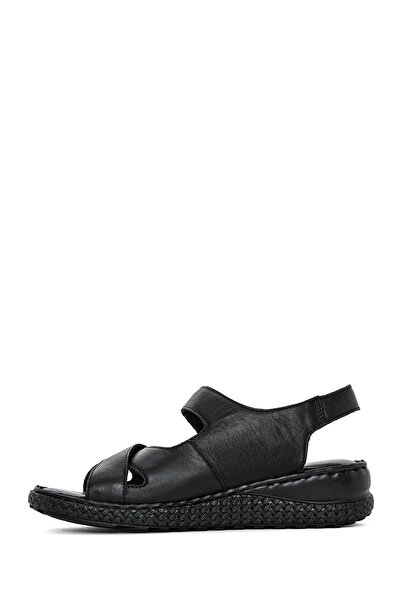 Derimod Women's Black Strappy Genuine Leather Comfort Sandals 25Sfd321918