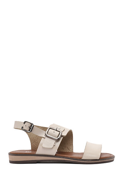 Derimod Γυναικεία Κρεμ Πόρπη Γνήσιο Δερμάτινο Σανδάλια Bodrum 25SFD333418