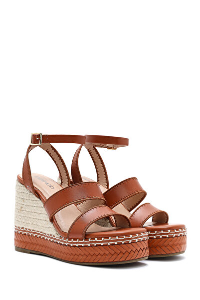 Derimod Women's Tan Ankle Buckle Wedge Heeled Espadrille Sandals 25Sfd443218