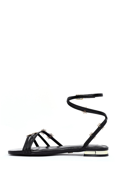 Derimod Women's Black Ankle Buckle Stone Sandals 25Sfe 481132