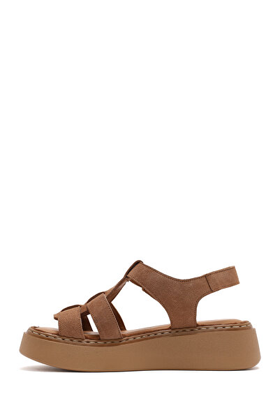 Derimod Women's Powder Ankle Buckle Thick Soled Suede Genuine Leather Comfort Sandals 25Sfd343010