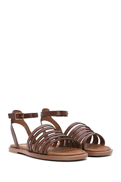 Derimod Women's Brown Ankle Strap Genuine Leather Bodrum Sandals 25Sfd333318