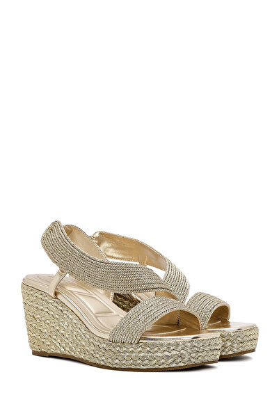 Derimod Pantofi de damă cu toc cu pană aurie Sandale espadrile din plasă 25SFE4938M7