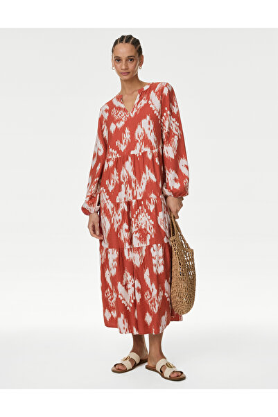 Marks & Spencer Desenli Maxi Keten Elbise