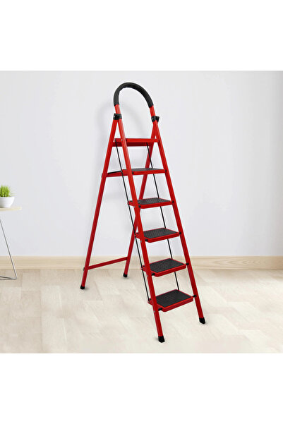 Asil 6 Basamaklı Katlanır Merdiven | Kaymaz Geniş Basamaklı Ev & Mutfak Tipi | 150 Kg Kapasite Emniyetli