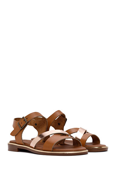 Derimod Women's Tan Ankle Buckle Genuine Leather Sandals 25Sfd360814