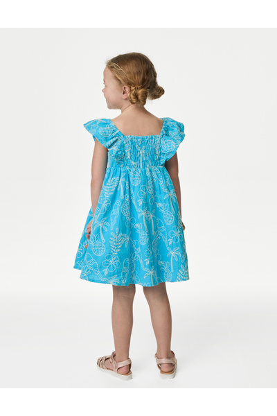 Marks & Spencer Saf Pamuklu Çiçek Desenli Elbise (2-7 Yaş)