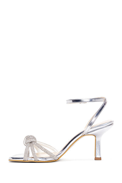 Derimod Pantofi cu toc subțire de damă, argintiu, cu cataramă, cu piatră, sandale 25sfe3901ts