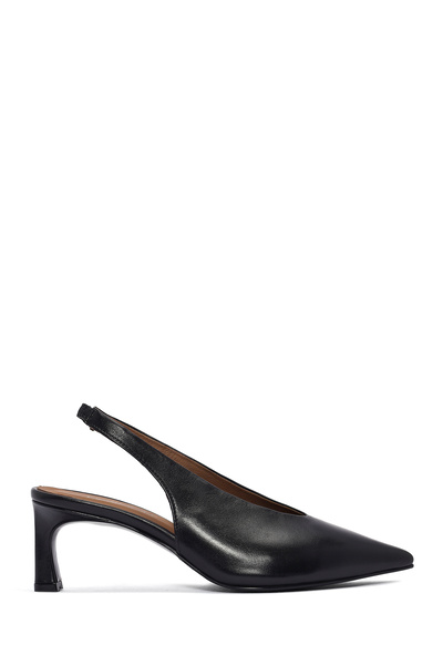 Derimod Women's Black Open Back Elastic Short Heeled Leather Shoes 25Sfd132218