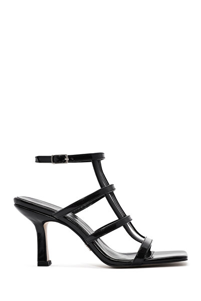 Derimod Women's Black Ankle Buckle Thin Heeled Shoes Patent Leather Sandals 25Sfe391016