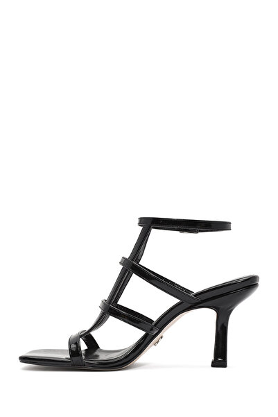 Derimod Women's Black Ankle Buckle Thin Heeled Shoes Patent Leather Sandals 25Sfe391016