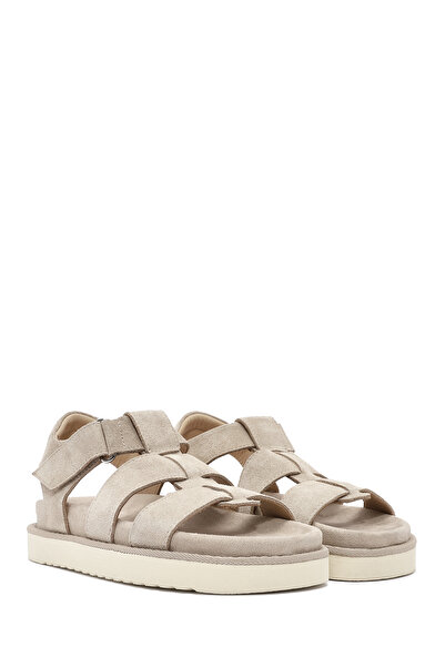 Derimod Kadın Krem Kalın Tabanlı Süet Hakiki Deri Sandalet 25SFD405310