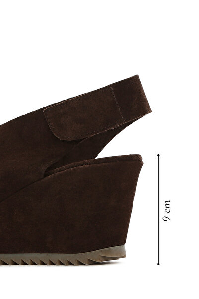 Derimod Women's Brown Back Strap Wedge Heeled Shoes Suede Genuine Leather Sandals 25Sfd141010