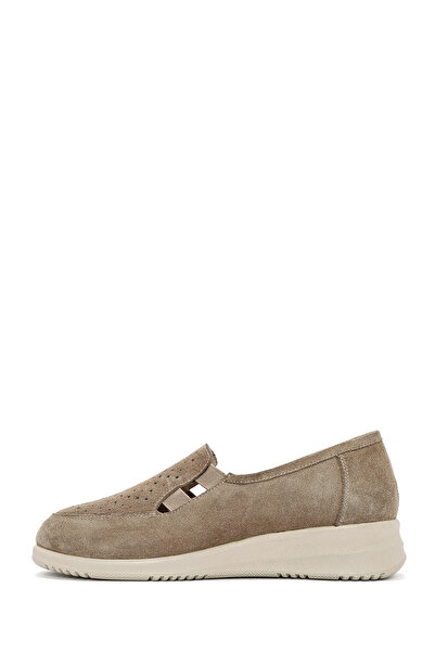 Derimod Kadın Bej Dolgu Topuklu Süet Hakiki Deri Loafer, Comfort Ayakkabı, Günlük Ayakkabı 25SFD411210