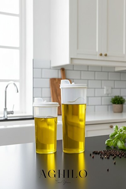 Aghilo Transparent 2-Piece Oil Container Set – 800 ml and 1.5 Lt Oil & Vinega...
