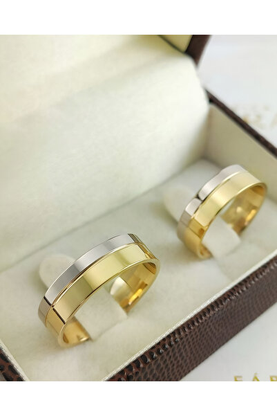 deren gümüş Şık ve Parlak -6mm İki Renkli Gümüş Alyans – Erkek ve Kadın İçin Uyumlu Tasarım