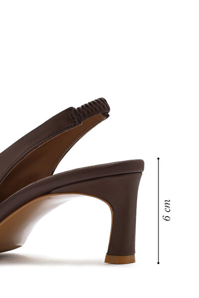 Derimod Women's Brown Open Back Elastic Short Heeled Leather Shoes 25Sfd 132218