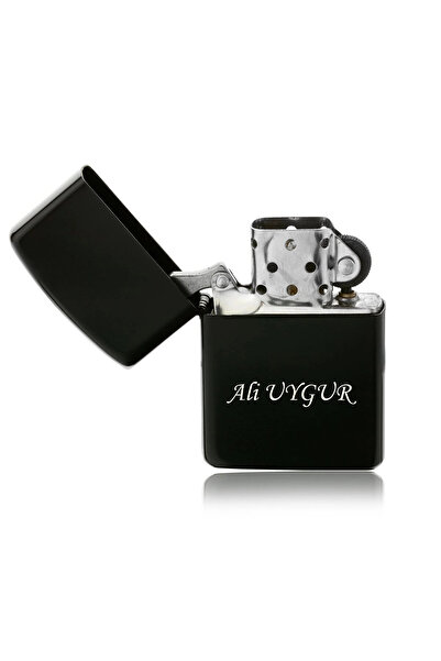 Özcan Tasarım Kişiye Özel Siyah Çakmak - İsim Yazılı Çakmak - Babalar Günü Hediyesi Çakmak