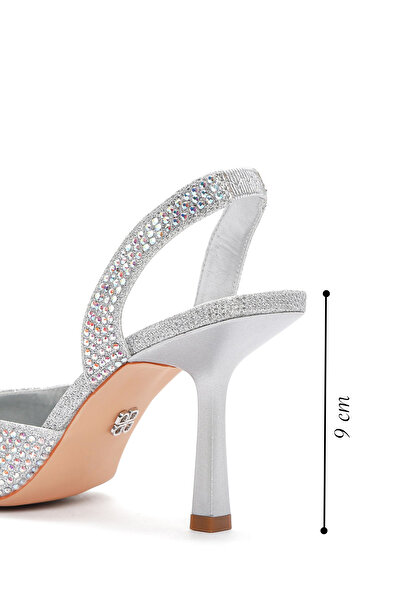 Derimod Women's Gray Stone Open Back Thin Heeled Shoes Evening Dress Shoes 25Sfe4914Ts