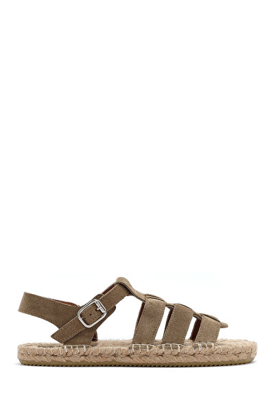 Derimod Women's Mink Buckle Suede Leather Espadrille Sandals 25Sfd 206410