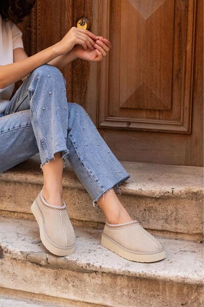 LORENN SHOES Ultra II Bej Süet İçi Kürklü Kalın Taban Kadın Bot