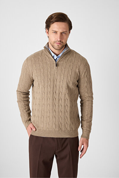 Frappoli Satka Men's Mink Thick Hair Knitted Half Zipper Cotton Sweater