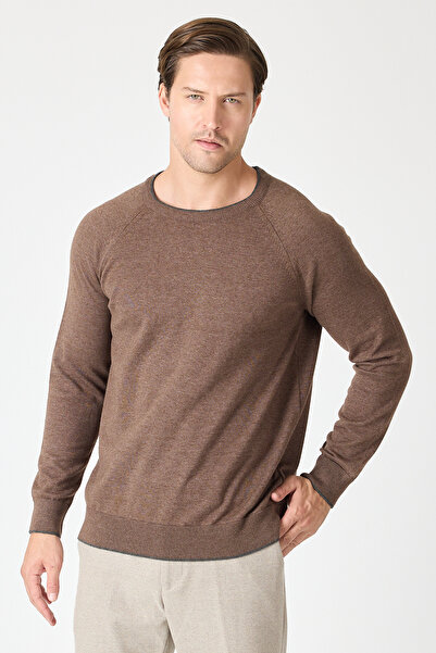 Frappoli Ανδρικό πουλόβερ Lunox καφέ από βαμβακερό ιταλικό πουλόβερ με λαιμόκοψη