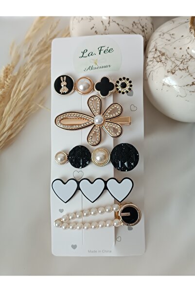 La fee aksesuar مجموعة مشابك شعر نسائية من اللؤلؤ على شكل قلب باللونين الأبيض...