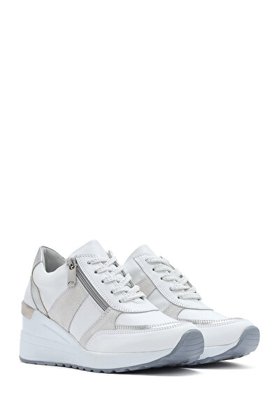 Derimod Pantofi de damă, alb, cu toc cu pană, cu fermoar lateral, din piele 25SFD 370314