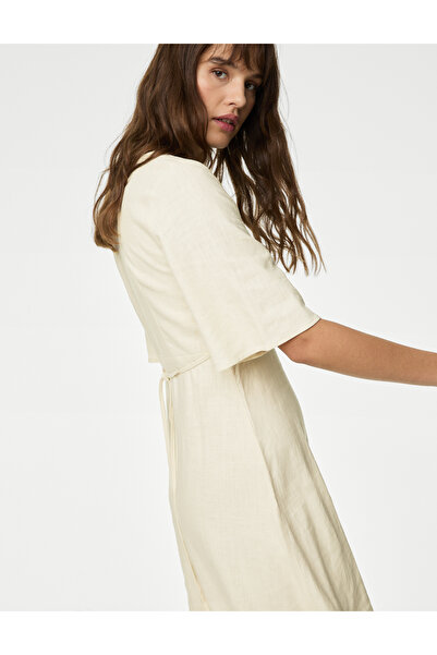 Marks & Spencer Kısa Kollu Midi Keten Elbise