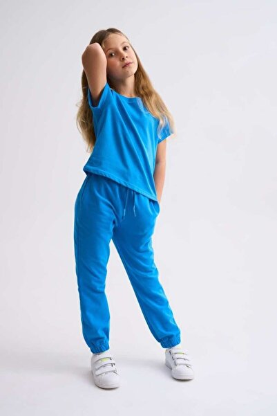 THERECOLOR Organic Short Sleeve Girl's Crop T-Shirt Blue