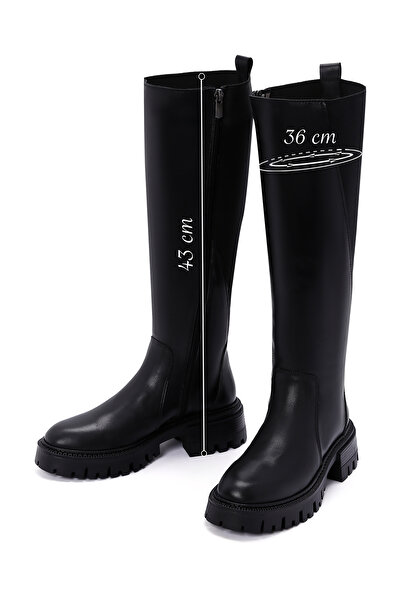Derimod Black Leather Boots - Zippered and Thick Sole 24Wfd 151314