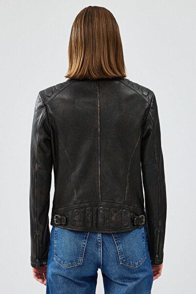 Derimod Weekend Kadın Kahverengi Vintage Deri Ceket 24WGM5229G6