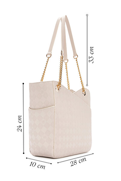 Derimod Γυναικεία τσάντα ώμου με στάμπα κρέμας 25SBD201426