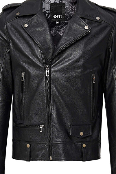 Derimod Butler Erkek Siyah Kapüşonlu Biker Deri Ceket 24WGF6527FT
