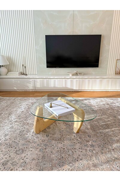 EFFE YAPI DEKOR Orta Sehpa - Naturel Renkli Asimetrik Model 90X65 Cm ( Temperli Cam )