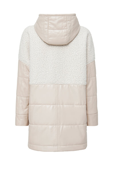 Derimod Atlanta Kadın Bej Kapüşonlu Teddy Deri Mont 24WGP5281FF