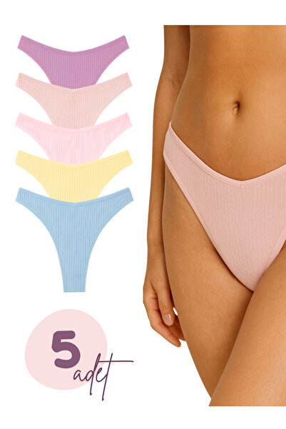 LİBELLA İÇ GİYİM Women's High Waist Ribbed Panties – Pack of 5 in Pastel Colors