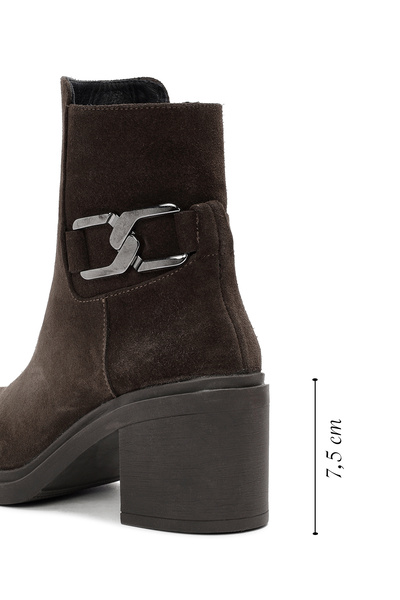 Derimod Women's Brown Heeled Zippered Suede Leather Boots 24Wfd 211010