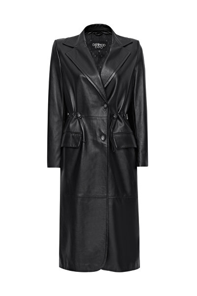 Derimod Juliet Kadın Siyah Kürklü Deri Pardösü 24WGE52151M