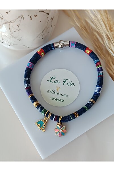 La fee aksesuar Navy Blue Bohemian Style Elephant Daisy Flower Anklet Magnet Apparatus Ethnic Pattern Anklet 25 cm