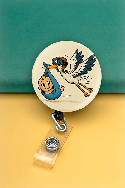 Apptakı Leylek Kadın Doğum Ebe Metal Buton Yoyo Yaka Kartığı Kart Tutucu Yoyo...