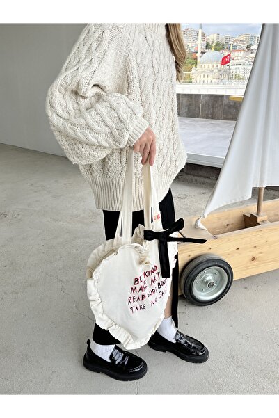 mononoke Υφασμάτινη τσάντα με λεπτομέρεια βολάν σε σχήμα καρδιάς