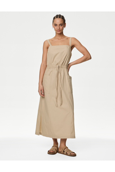 Marks & Spencer Saf Pamuklu Midi Utility Elbise